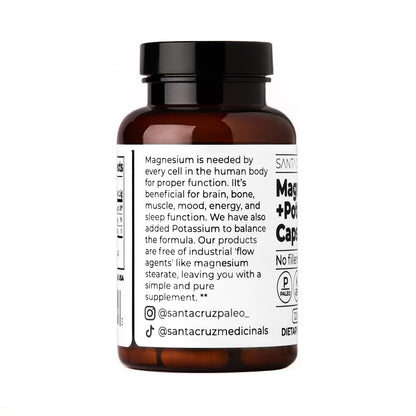 Santa Cruz Paleo Magnesium + Potassium Caps, Supplement for Men and Women, Paleo, Keto, Sugar & Gluten Free, Magnesium Glycinate 166mg and Potassium Citrate 38mg per Serving, American Made, 60 Caps