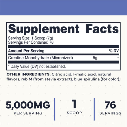 Type Zero Creatine Monohydrate Powder (Unflavored) 500 Grams, Micronized | 5000mg Per Serving, Zero Sugar, Keto Friendly & Gluten-Free, 100 Servings
