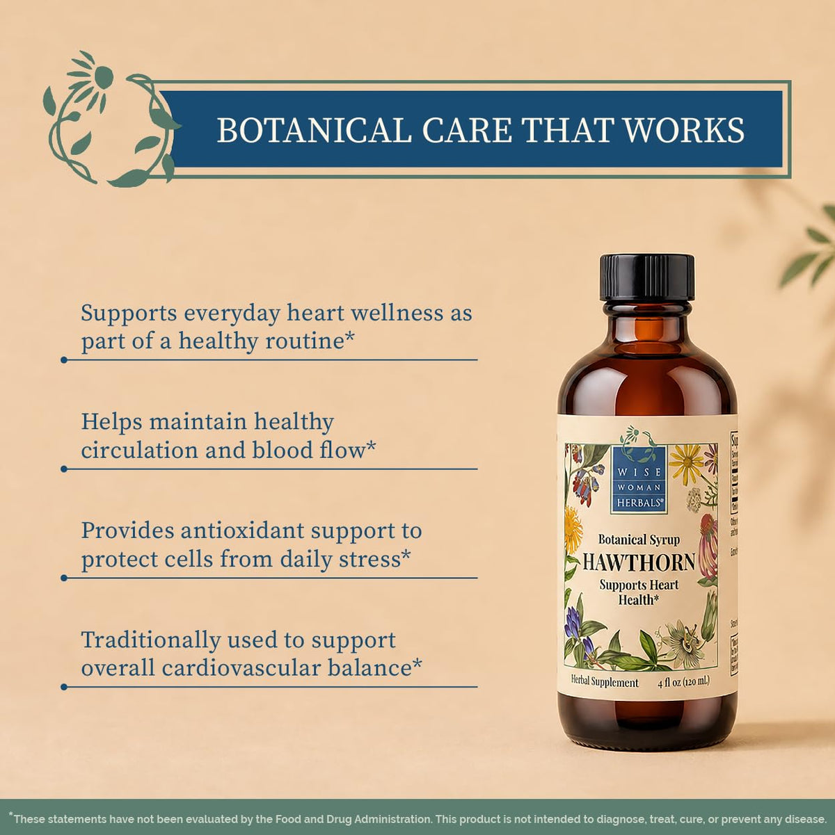 Suplement ​Wise Woman Herbals Hawthorn Botanical Syrup, Alcohol-Free Hawthorn Berry Solid Extract 4:1, Promotes Healthy Circulation, Antioxidant Protection, Herbal Cardiovascular Support, 4 Fl Oz - VelvetGlow USA