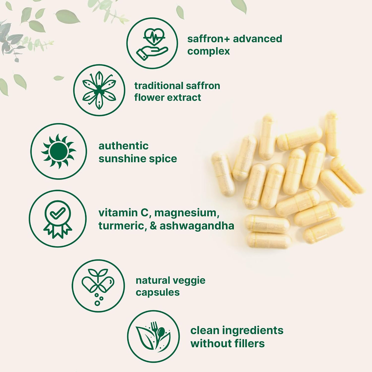 Micro Ingredients Saffron+ Advanced Supplements, 60 Vegetarian Capsules | 10-in-1 with Saffron Extract, Magnesium Glycinate, Turmeric Curcumin, KSM-66 Ashwagandha & Vitamin C. Filler-Free, Non-GMO.