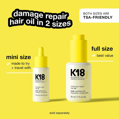 K18 Molecular Repair Hair Oil, Weightless Oil for Stronger, Healthier Hair, Suitable For All Hair Types