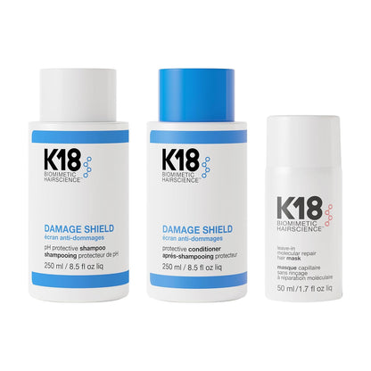 K18 Damage Control Trio, Damage Shield Shampoo + Conditioner + 4-Minute Molecular Repair Hair Mask, Lasting Damage Repair, Color-Safe Shampoo