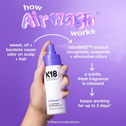 K18 AirWash™ Dry Shampoo, Non-Aerosol, Balances Scalp & Controls Excess Oil Production, 1.6 Fl Oz