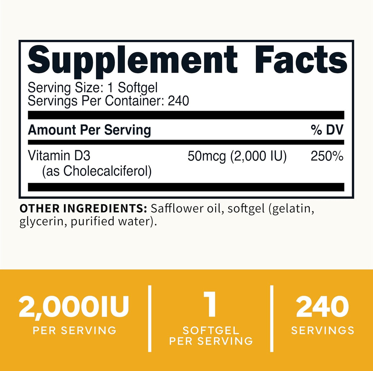 Type Zero Vitamin D3 2000 iu, 240 Softgels - Non-GMO & Gluten Free