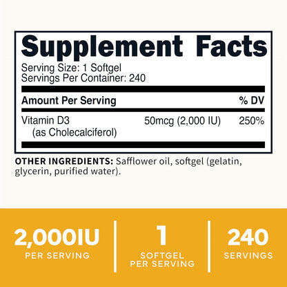 Type Zero Vitamin D3 2000 iu, 240 Softgels - Non-GMO & Gluten Free