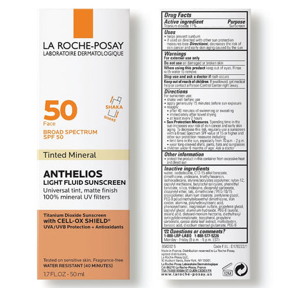 La Roche Posay Anthelios 50 Mineral Tinted Ultra Light Sunscreen Fluid 50ml/1.7oz (Pack of 2)