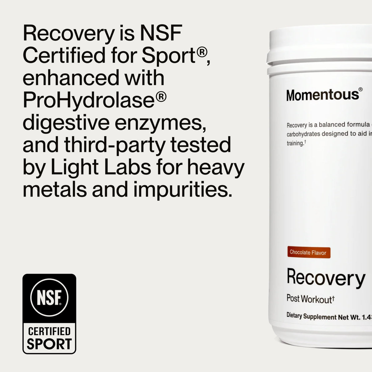 Momentous Recovery Grass-Fed Whey Protein Powder - 20 g Post-Workout Whey Isolate Protein - NSF Certified for Sport - Gluten-Free - 15 Servings - Chocolate - Package May Vary