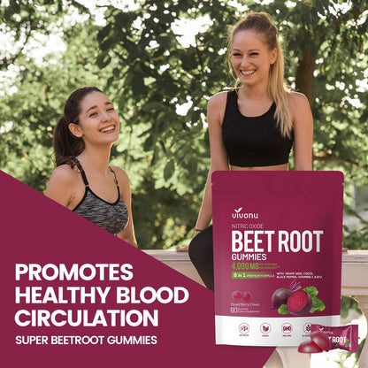 VivoNu Beet Root Gummies 8-in-1 Premium Energy Supplement with CoQ10, Beetroot Extract, Grape Seed Extract, Black Pepper Extract, Vitamins C & B12, L-Arginine & L-Citrulline