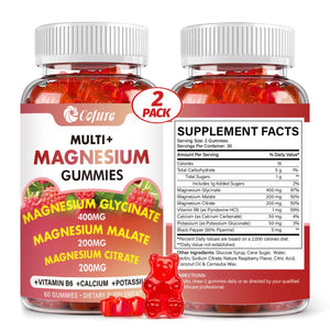 Cofure Triple Magnesium Complex 900 mg, Magnesium Glycinate, Citrate, Malate with Potassium, Calcium, Vitamin B6 for Calm & Sleep - Vegan, Non-GMO, Gluten Free - 120 Raspberry Gummies for Adults Cofure buy supplements Au