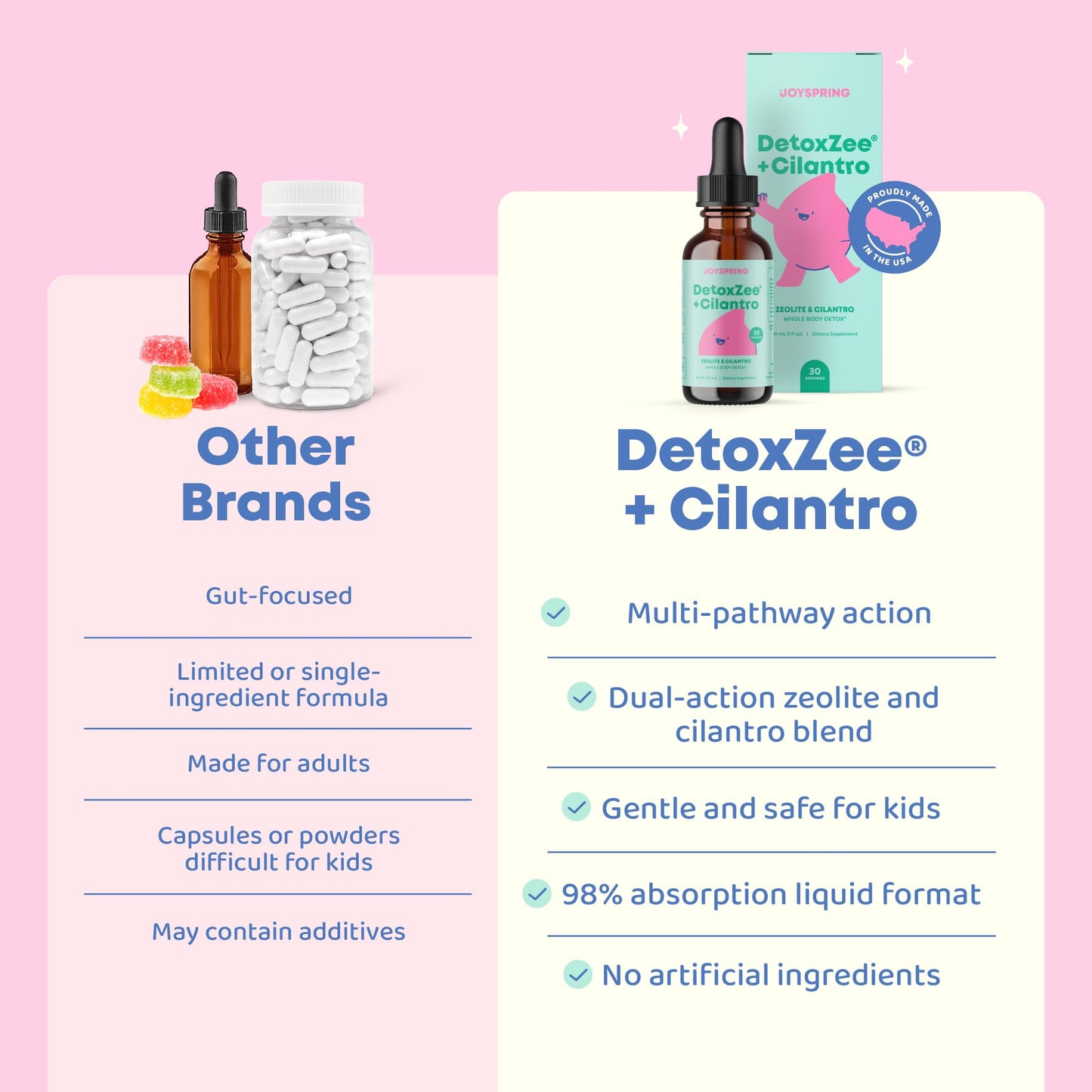 JoySpring DetoxZee Cilantro & Zeolite Drops for Kids | Liquid Zeolite Clinoptilolite with Cilantro Extract | Gentle Daily Wellness Support