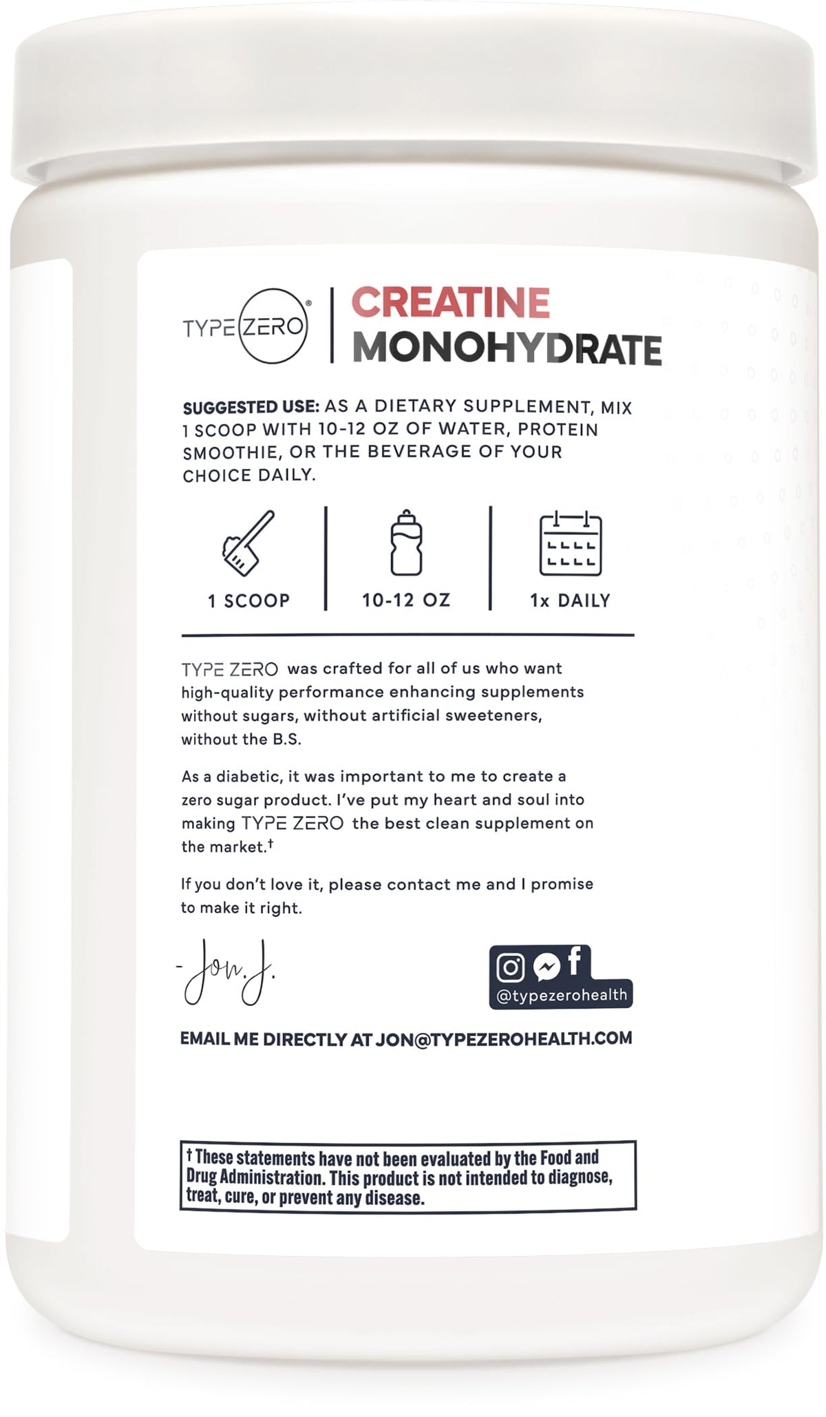 Type Zero Creatine Monohydrate Powder (Unflavored) 500 Grams, Micronized | 5000mg Per Serving, Zero Sugar, Keto Friendly & Gluten-Free, 100 Servings