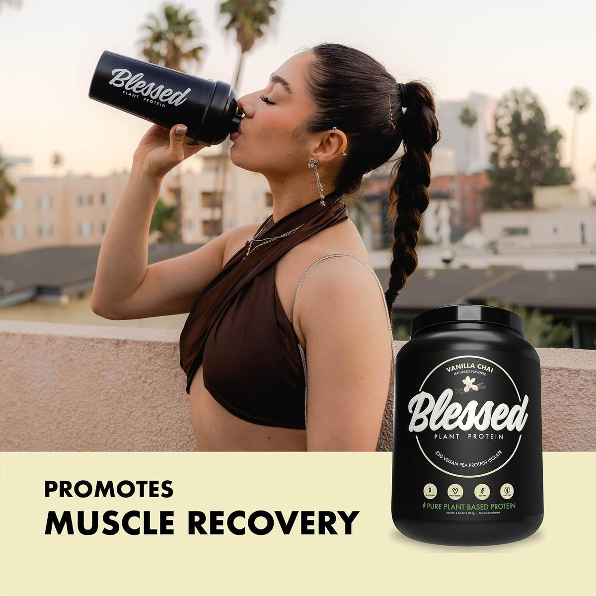 Blessed Vegan Protein Powder - Plant Based Protein Powder Meal Replacement Protein Shake, 23g of Pea Protein Powder, Dairy Free, Gluten Free, Soy Free, No Sugar Added, 30 Servings (Vanilla Chai)