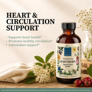 Suplement ​Wise Woman Herbals Hawthorn Botanical Syrup, Alcohol-Free Hawthorn Berry Solid Extract 4:1, Promotes Healthy Circulation, Antioxidant Protection, Herbal Cardiovascular Support, 4 Fl Oz - VelvetGlow USA