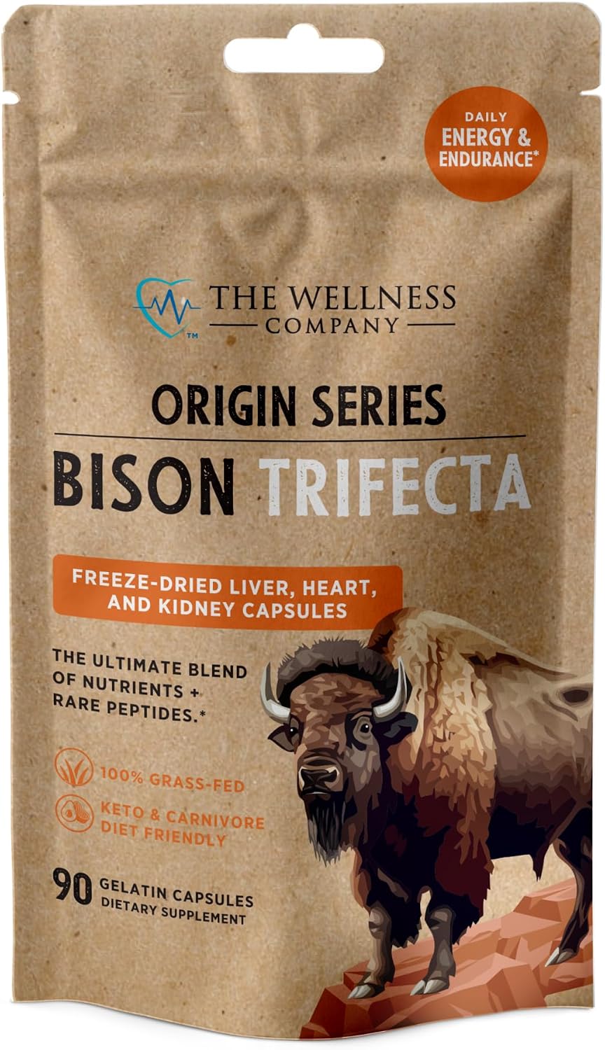 Bison Trifecta, 100% Grass-Fed Freeze-Dried Organs for Skin & Energy, 90ct