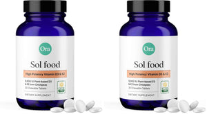 Ora Organic Vitamin D3 5000IU + K2 - Vegan Vitamin D from Lichen and K2 from Chickpeas for Bone Health, Immune Support, & Mood, Maximum Absorption - 1 Month Supply, 30 Chewable Tablets (Pack of 2)