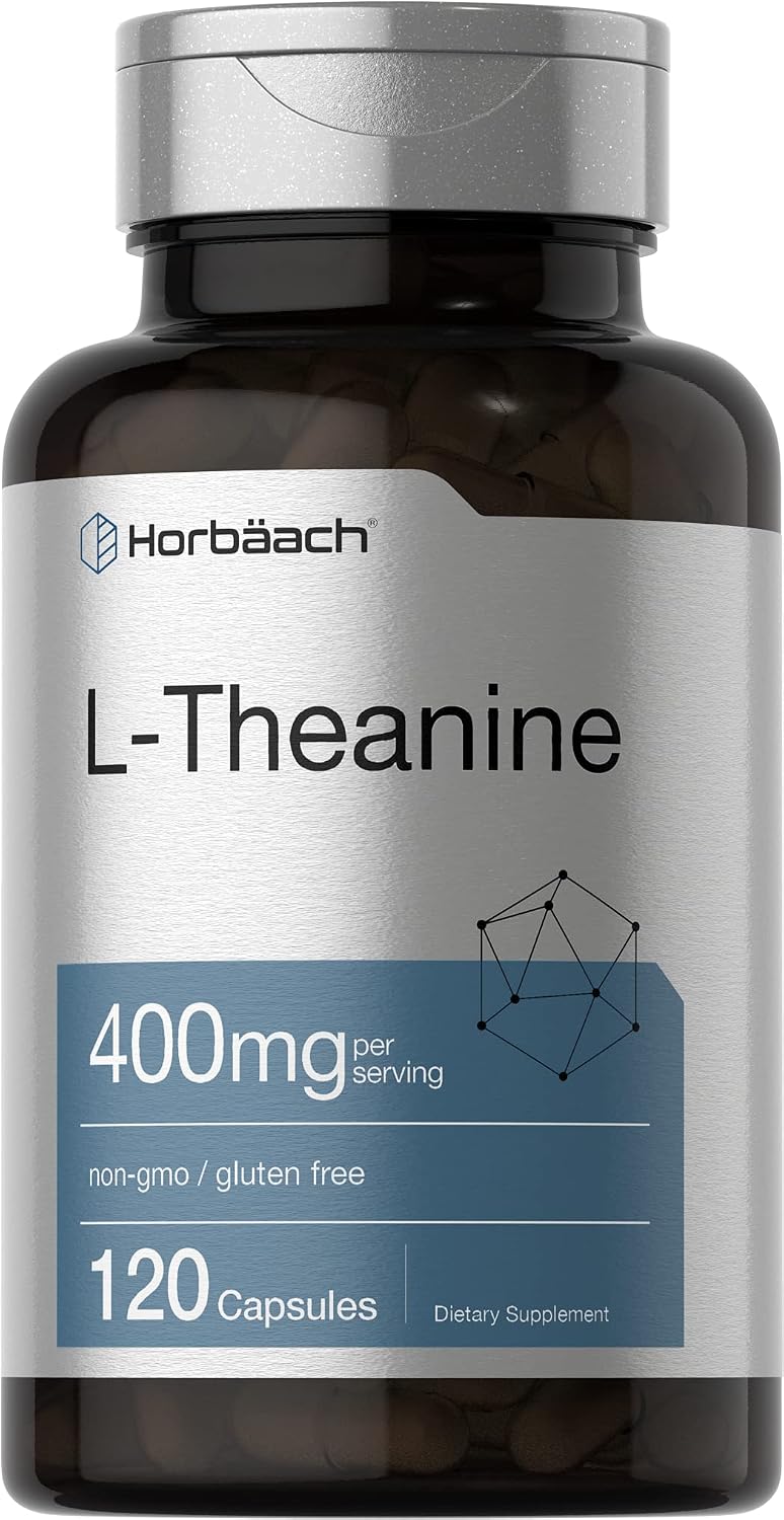 Horbäach L-Theanine Supplement | 400mg | 120 Powder Capsules | Non-GMO & Gluten Free