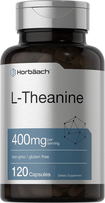 Horbäach L-Theanine Supplement | 400mg | 120 Powder Capsules | Non-GMO & Gluten Free