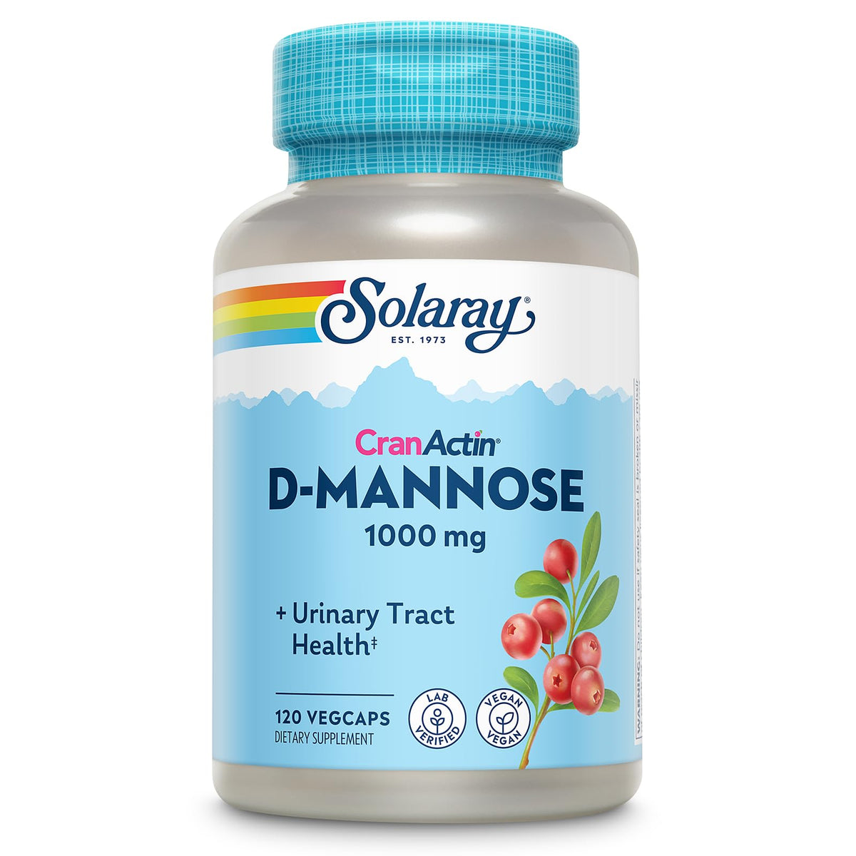 Solaray D-Mannose 1000mg with CranActin Cranberry Supplement 400mg, Urinary Tract Health & Bladder Support Capsules with Vitamin C, Vegan, 60 Day Guarantee, 75 Servings, 150 VegCaps