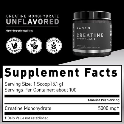 Kaged Pre Sport Pre Workout Powder Glacier Grape Creatine Monohydrate Micronized Powder Bundle, Energy & Muscle Recovery Supplement Pack, 20 Servings Pre-Workout + 100 Servings Creatin