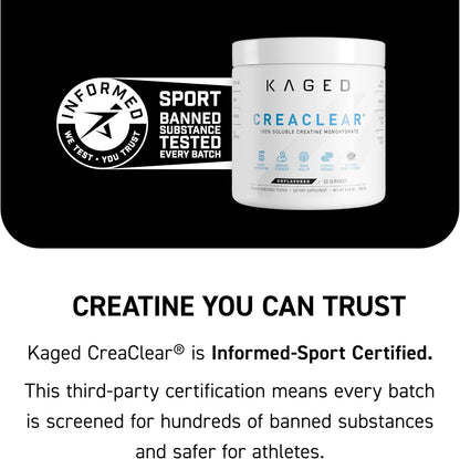 Kaged CreaClear Creatine Monohydrate Powder | Mixes Clear & Dissolves Completely, No Grit | Premium Micronized Creatine for Strength, Performance & Muscle Support | Unflavored | 30 Servings