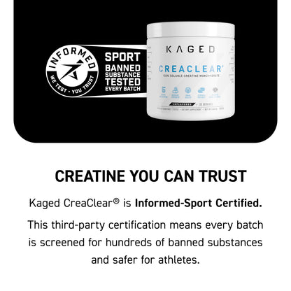 Kaged CreaClear Creatine Monohydrate Powder | Mixes Clear & Dissolves Completely, No Grit | Premium Micronized Creatine for Strength, Performance & Muscle Support | Unflavored | 30 Servings