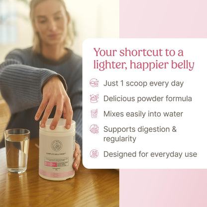 Happy Mammoth Complete Belly Reset Digestive Health Supplement Powder for Men & Women, Supports Gut Health, Reduces Bloating & Gas, Promotes Bowel Regularity, 24 Servings, Vanilla Flavor