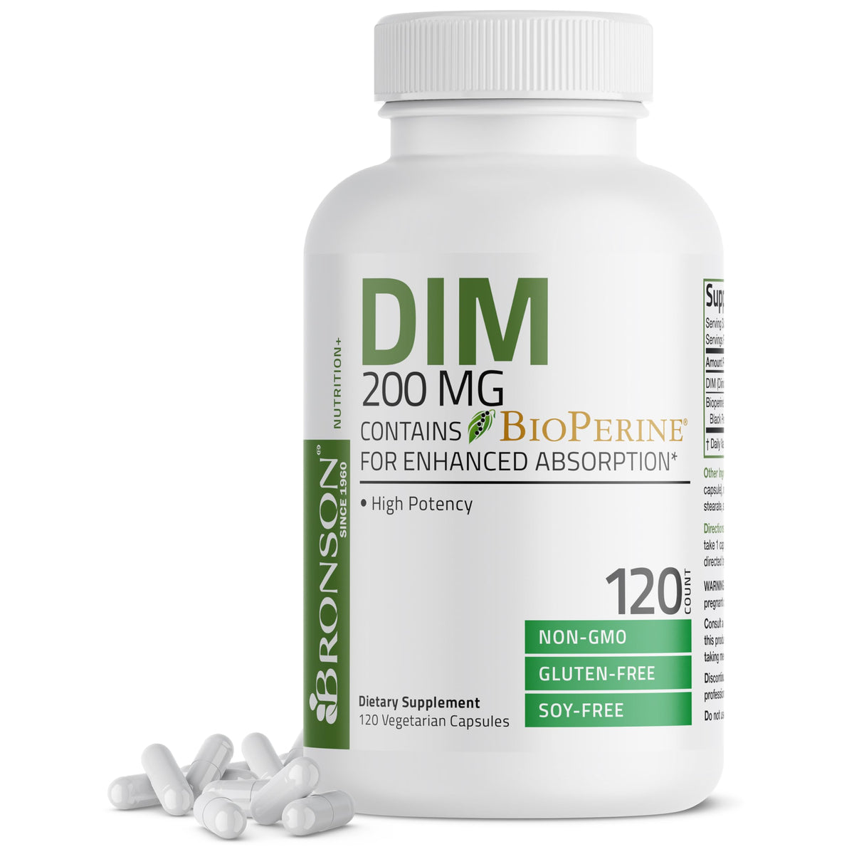 Bronson DIM 200 MG Supplement Diindolymethane with BioPerine for Enhanced Absorption, Estrogen Metabolism & Maintains Balanced Hormone Levels, 60 Vegetarian Capsules