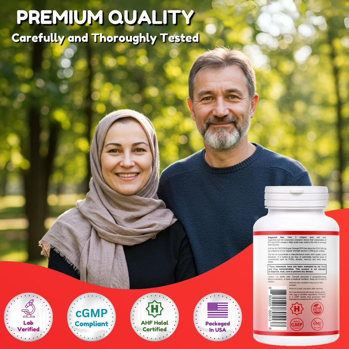 Suplement ​SHIFAA NUTRITION Halal Fish Oil Softgels 120 Ct, Double Strength - Halal Omega 3 Fish Oil Supplements. Wild Caught, Non-GMO & Purified - VelvetGlow USA