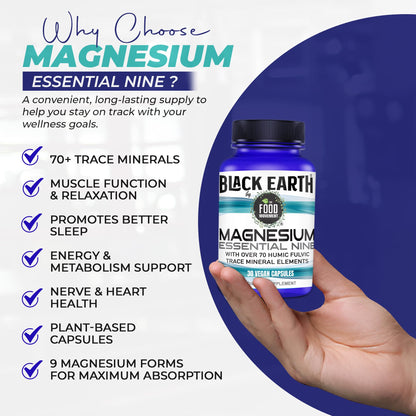 The Food Movement Co. Black Earth Magnesium Essential Nine - Vegan Capsules with Magnesium Glycinate, Citrate, Malate and More - 9 Bioactive Forms for Optimal Health (30 Count) THE FOOD MOVEMENT CO. buy supplements Au
