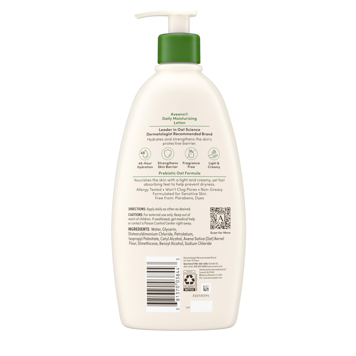 Aveeno Daily Moisturizing Body Lotion, Body Lotion for Dry Skin with Prebiotic Oat, Paraben Free, Fragrance Free