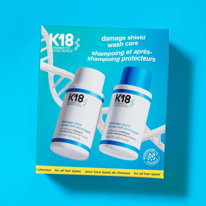 K18 Damage Shield Wash Care Set | Full-Size Color-Safe Protective Shampoo + Conditioner Reduces Frizz And Tangles, Maintains Hair Health, Protects From Damage