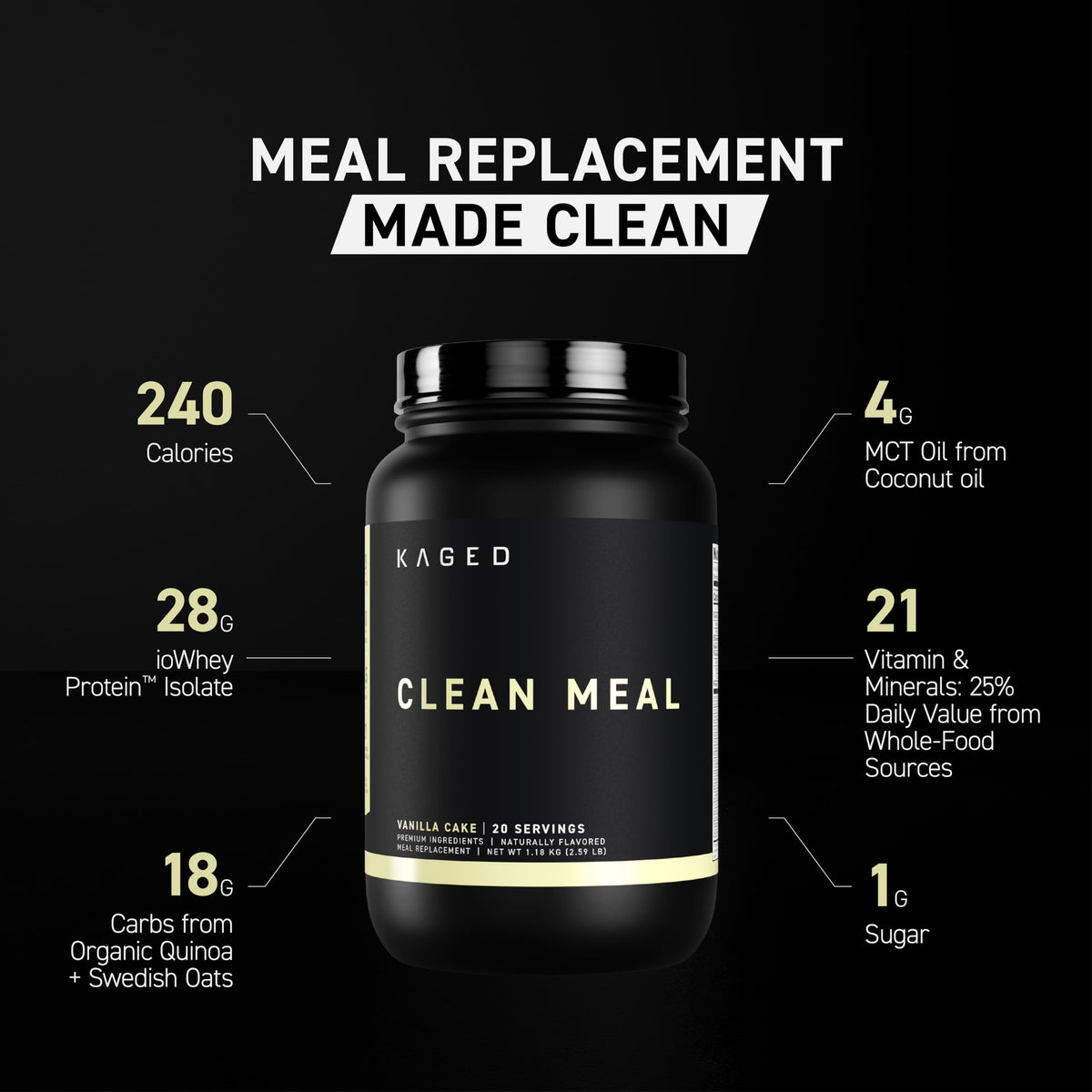 Kaged Clean Meal Powder | Chocolate Peanut Butter | Meal Replacement Shake | Whey Protein Isolate | Clean Carbs, MCT Oil Fats, Organic Vitamins and Minerals | Supplements for Men & Women | 20 Servings
