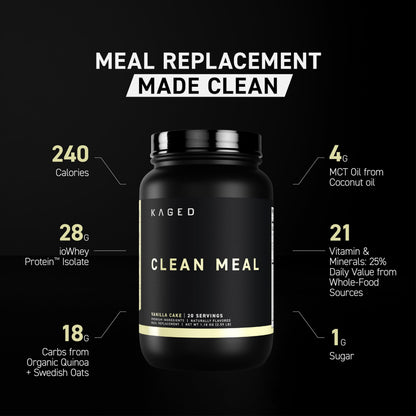 Kaged Clean Meal Powder | Chocolate Peanut Butter | Meal Replacement Shake | Whey Protein Isolate | Clean Carbs, MCT Oil Fats, Organic Vitamins and Minerals | Supplements for Men & Women | 20 Servings