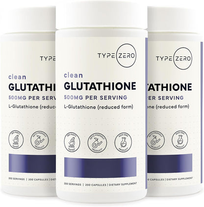 Type Zero Clean Glutathione (500mg) 200 Capsules, Reduced Form, Gluten-Free | GMO-Free