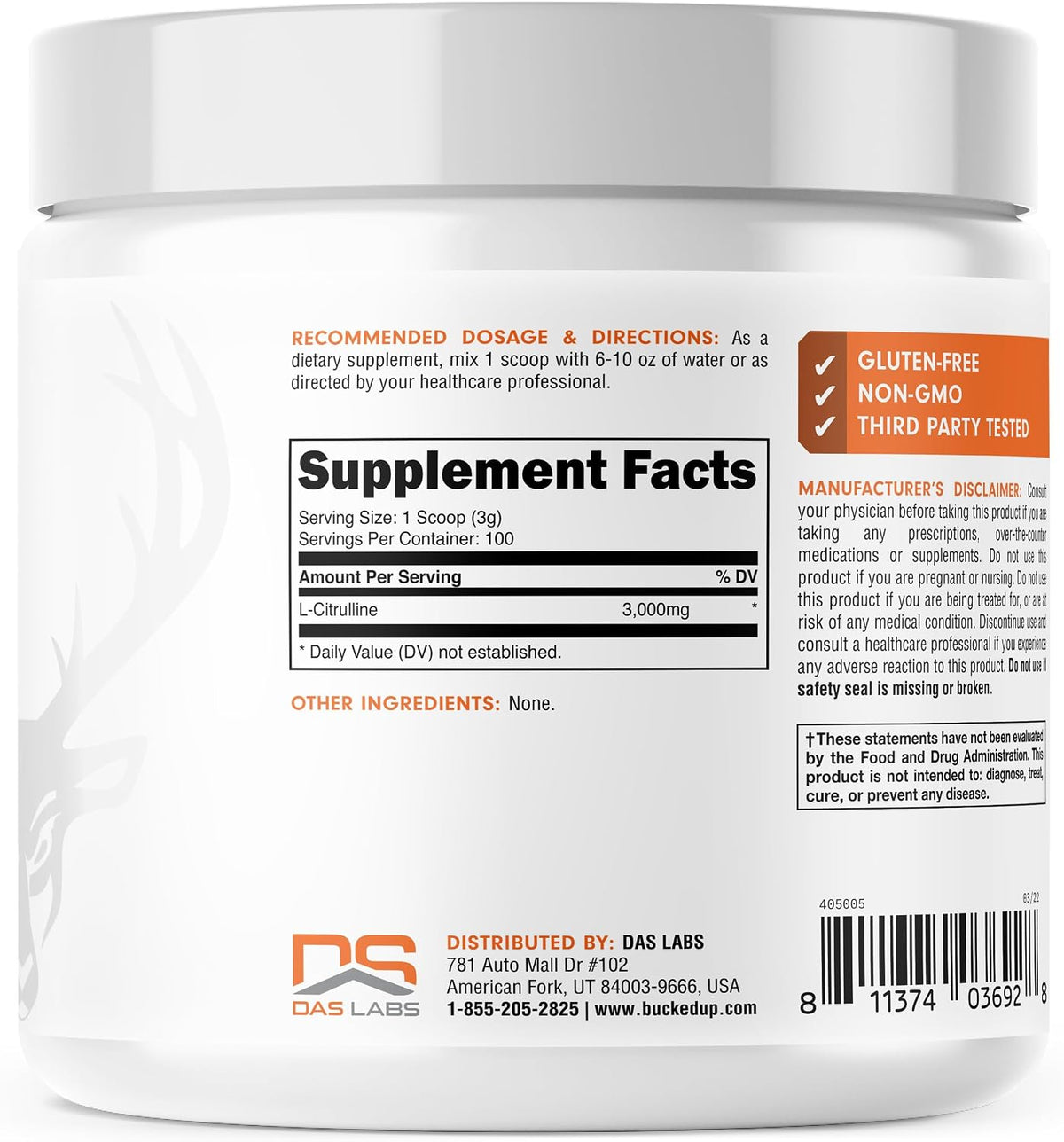 Bucked Up L-Citrulline 3000mg Powder, Essentials (100 Servings)