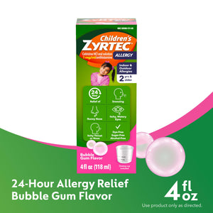Zyrtec Children's Liquid, Kid's Antihistamine Syrup, Dye-, Sugar-, and Alcohol-Free, Pleasant Bubble Gum Flavor, Contains Cetirizine HCl Suitable for Ages 2 Years and Up, 4 fl oz Bottle Zyrtec buy supplements Au