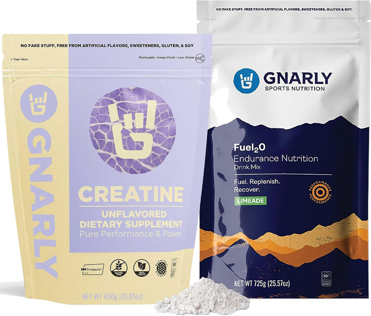 Gnarly Nutrition Creatine Powder – Unflavored – 16.05 oz Bulk Bag – Fuel2O Limeade – 25 Servings