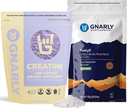 Gnarly Nutrition Creatine Powder – Unflavored – 16.05 oz Bulk Bag – Fuel2O Limeade – 25 Servings
