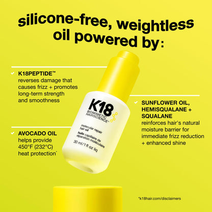 K18 Molecular Repair Hair Oil, Weightless Oil for Stronger, Healthier Hair, Suitable For All Hair Types