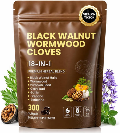 18-in-1 Wormwood Black Walnut Clove Herbal Cleanse Supplement |300 Softgels