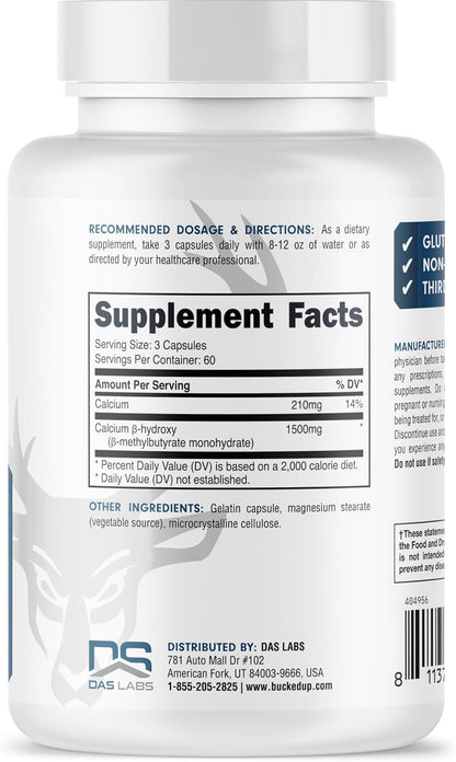 Bucked Up HMB (Beta-Hydroxy Beta-Methylbutyrate) 1500mg Per Serving, Essentials (60 Servings, 180 Capsules)