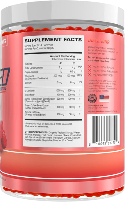 EHP Labs OxyShred Pre Workout Energy Gummies, Strawberry, 60 Servings | 100mg Natural Caffeine, 1000mg L-Carnitine, Vegan & Halal Friendly, No Artificial Colors, Zero Aspartame, HPLC Tested