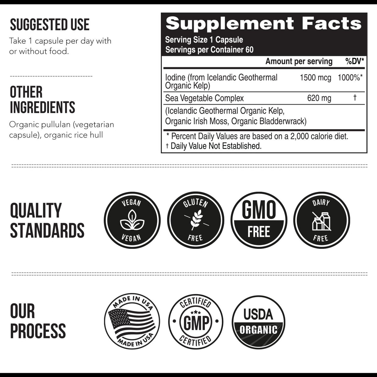Organic Iodine Supplement from Sea Vegetable Complex, Whole Food & Raw Form - Iodine Plus Trace Mineral Complex – Contains Purest Icelandic Sea Kelp, Irish Moss & Bladderwrack (250 mcg)