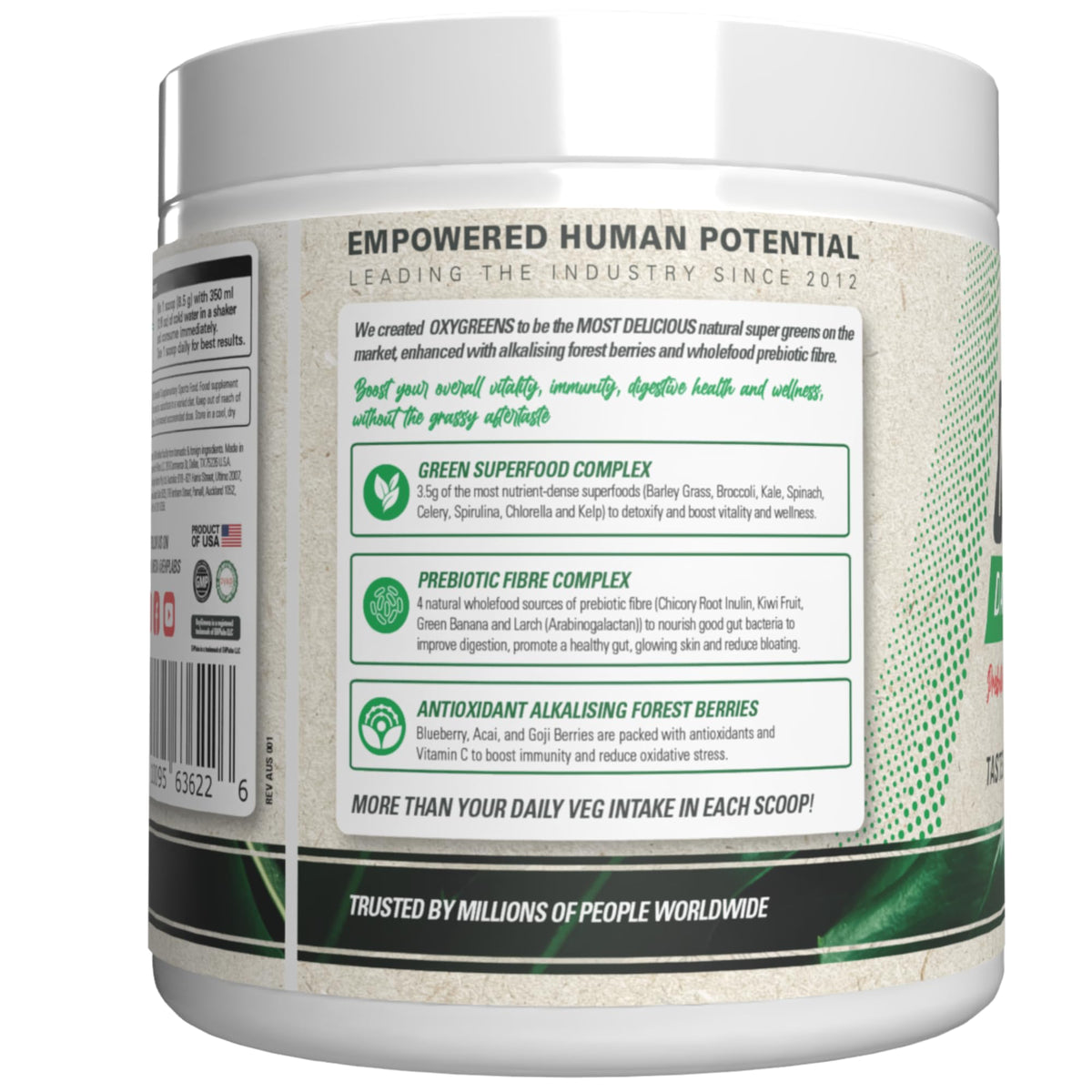 EHP Labs OxyGreens Super Greens Powder with Spirulina & Chlorella, Prebiotic Fiber, Probiotics & Digestive Enzymes – Antioxidant Green Superfood Supplement - 15 Serves (Pineapple)