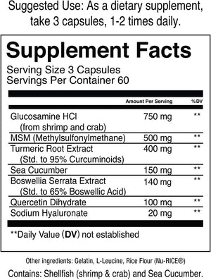 Jocko Fuel Joint Support Supplement - Glucosamine MSM for Joint Pain, Mobility, & Flexibility w/Turmeric & Boswellia (180 Capsules) Jocko FuelBuy Supplements Australia