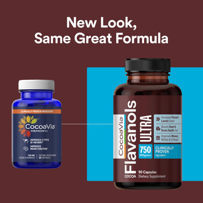 CocoaVia Ultra 750mg Cocoa Flavanols – Heart & Brain Support, Memory & Blood Circulation Booster, High Flavanol Cocoa for Nitric Oxide, Energy & Oxygen Boost
