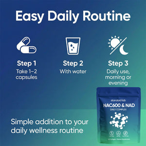 Suplement ​AMOQUCT Standard Lab NAC 600mg & NAD+ Daily Complex Capsules, NAC Supplement with NAD for Antioxidant, Cellular Energy and Immune Support, Daily Wellness Formula - VelvetGlow USA