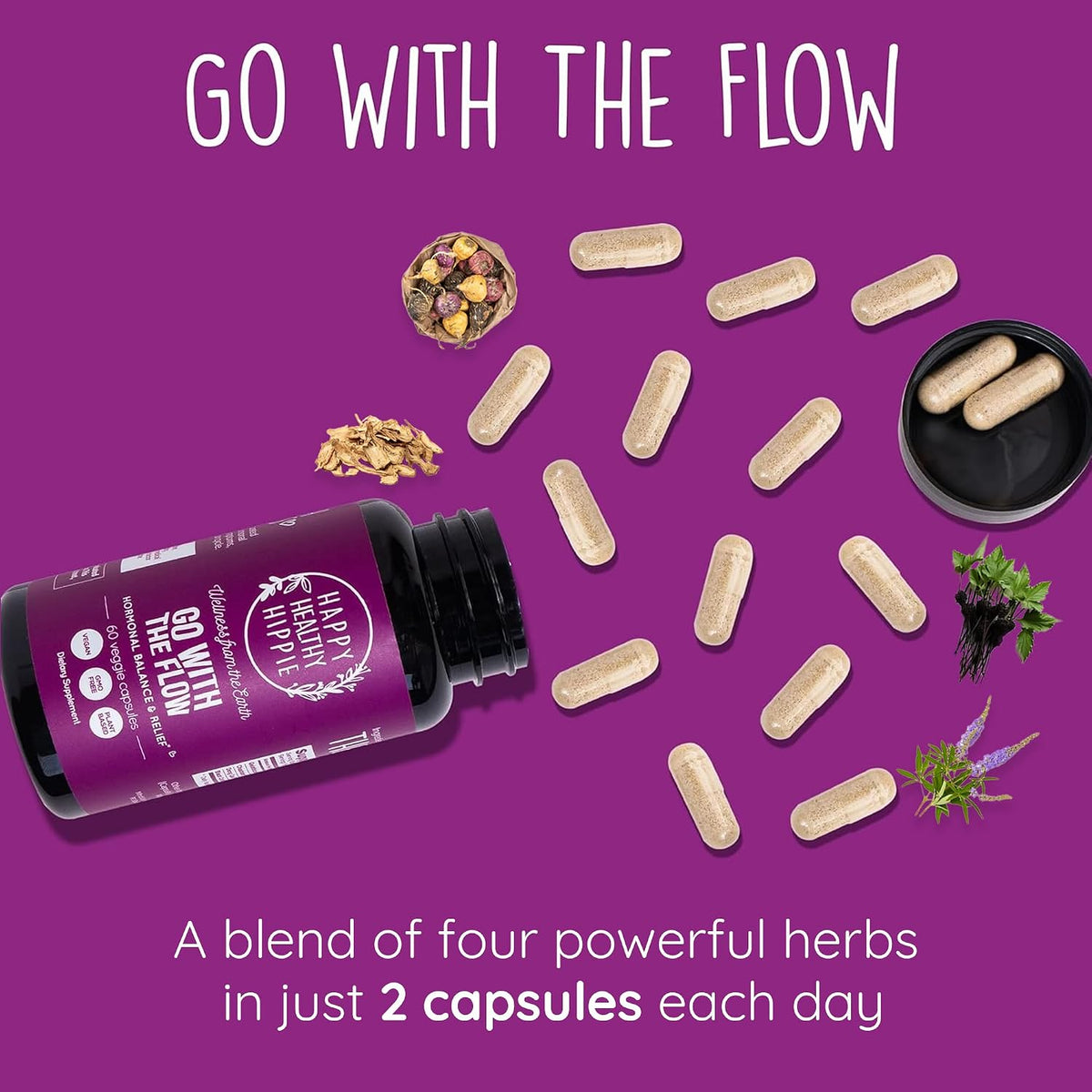 Happy Healthy Hippie Lighten Up Weightloss Supplement (Metabolaid™ + Chromium) & Go with The Flow Hormone Balance