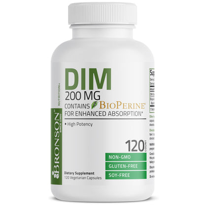 Bronson DIM 200 MG Supplement Diindolymethane with BioPerine for Enhanced Absorption, Estrogen Metabolism & Maintains Balanced Hormone Levels, 60 Vegetarian Capsules