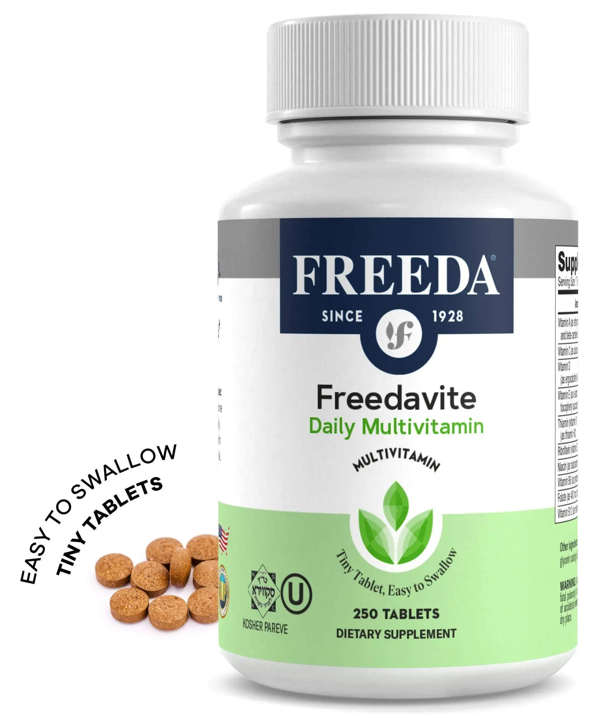 Freedavite Tiny Tablet - Moderate Multivitamin for Men and Women - Pure Vitamin A, C, D, E, B1, B2, B6, B12, Biotin, Calcium, Zinc, Iron, Magnesium FREEDA
